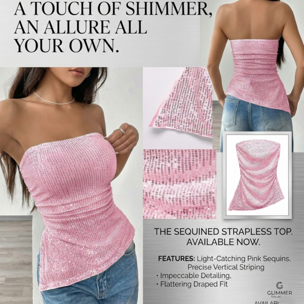 SweatyRocks Women's Glitter Sequin Strapless Tube Top Ruched Sleeveless Asymmetrical Bandeau Tops