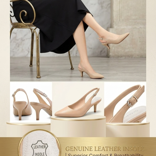Greatonu Women's Kitten Heels Pointed Toe Slingback Dress Pumps Shoes