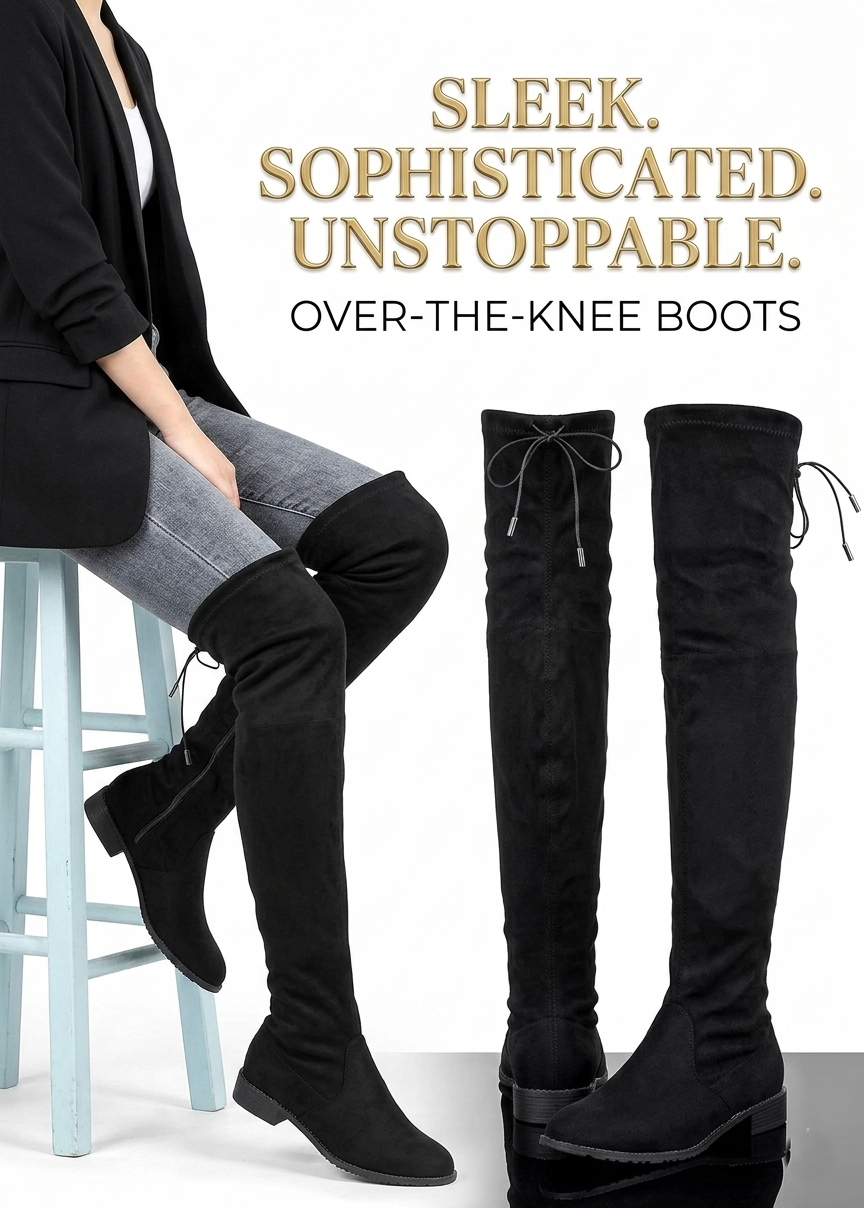 Greatonu Women's Over Knee High Boots Warm Winter Long Boot with Side Zipper Back Lace Fashion Thigh High Boots