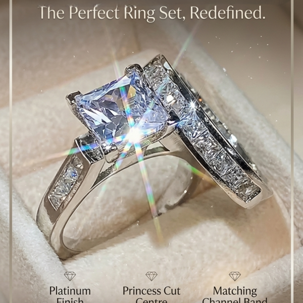 Fashion Wedding Ring Set for Women | Dazzling Square Zirconia Luxury Lady Accessories Set | Trendy Delicate Bridal Jewelry