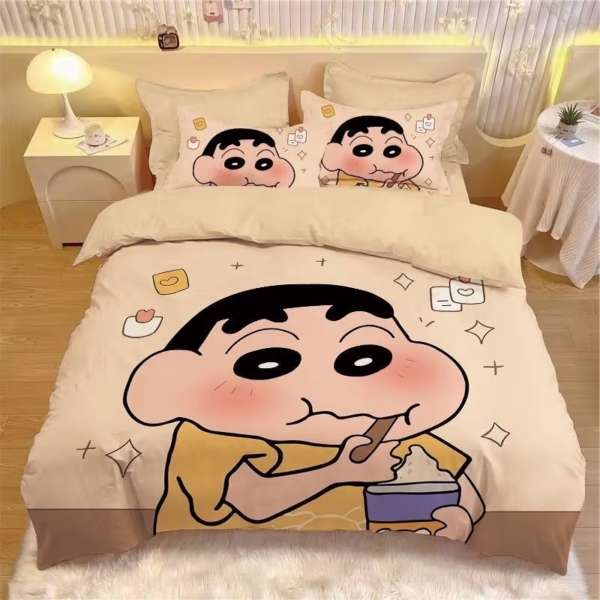 Anime Cute Crayon ShinChans Bed 3/4pcs Bedding Set Cartoon Student School Dormitory Bed Sheets Set Pillow Case Kid Xmas Gifts