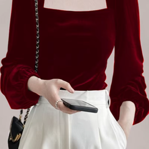 Spring Autumn New Solid Color Fashion Long Sleeve Blouse | Women High Street Square Collar Pullovers | Korean Style All match Tops