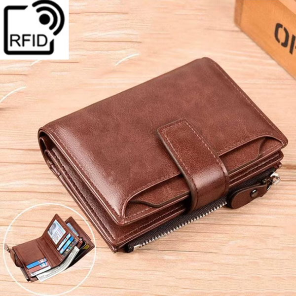 Coin Purse Wallet RFID Anti theft Man Leather Wallet Zipper Business Card Holder Money Bag Wallet Male