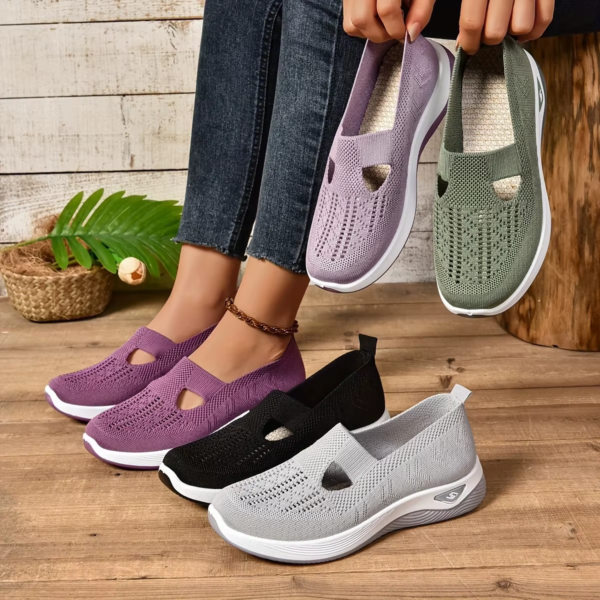 Women's shoes, casual sports shoes, solid color breathable sports soft soled lightweight walking shoes, low top knitted casuals
