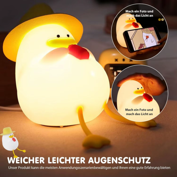 Happy Duck Night Light,Touch Control Bedside Lamp,Chargable with Timing,Ideal for Home Decor and Gifting