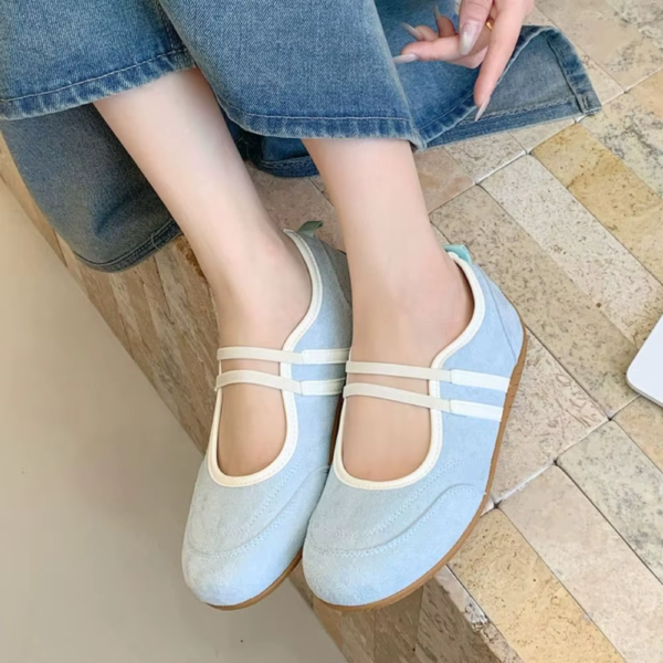 Color Blocking Mary Jane Shoes Synthetic Leather Streetwear Ballerina Shoes Anti slip British French Style Single Shoes Women
