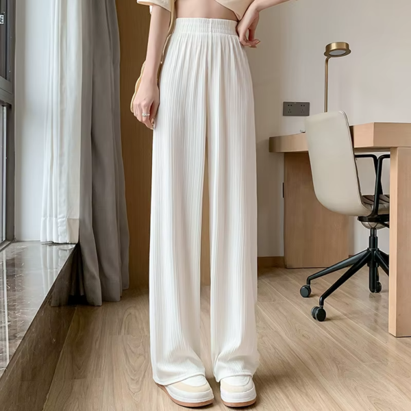 Thin Summer Wide leg Pants Ice Filament Permeability Women Spring  Women Elastic Waist Stright Long Wide Leg Pants Casual Female