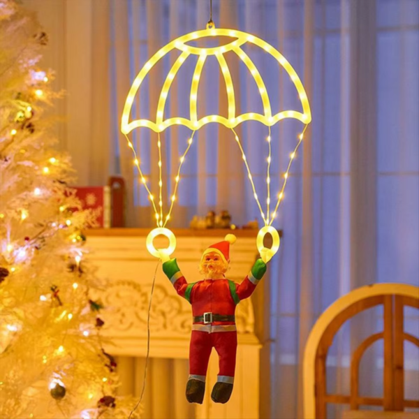 X07A Santa Parachute LED Decor USB Powered Remote Control Indoor/Outdoor Application, Great for Christmas Home Festivities B