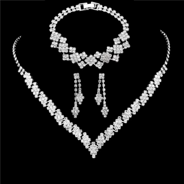 Fashionable silver plated rhinestone folding tassel earrings necklace, wedding jewelry gift, fashionable style
