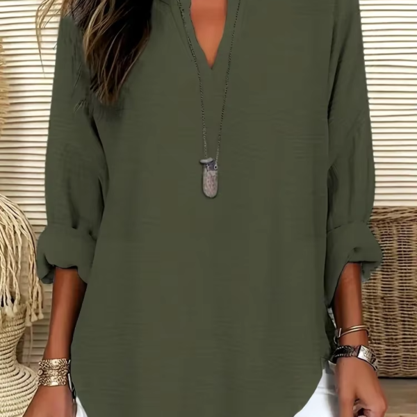 Plus Size 2026 New Casual Tops Women's Loose Long Sleeve Stand Collar T shirts Polyester Fashion Female Apparel V neck Clothing